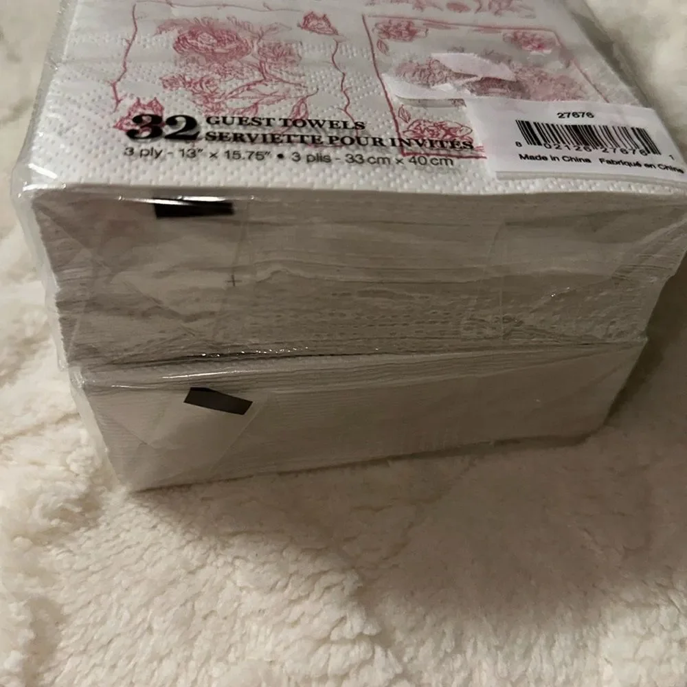 Punch Studio 32 x 2pk Guest Paper Towel Napkins White Pink English Toile Print